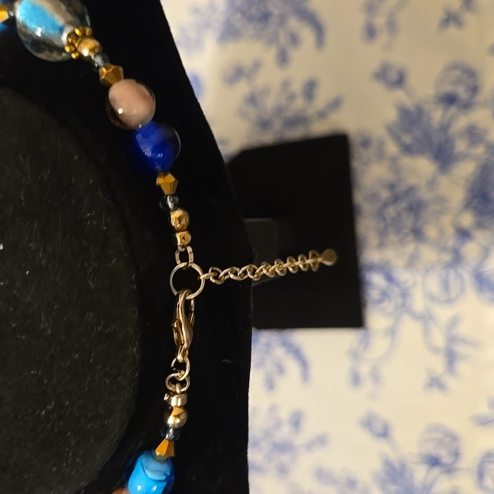 Zara Blue and Gold Beaded Necklace - Picture 4 of 4